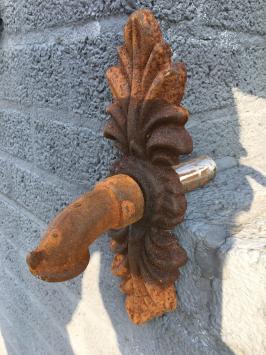 Waterspuwer voor muur fontein, rozet + dubbele blad, gietijzer - roest